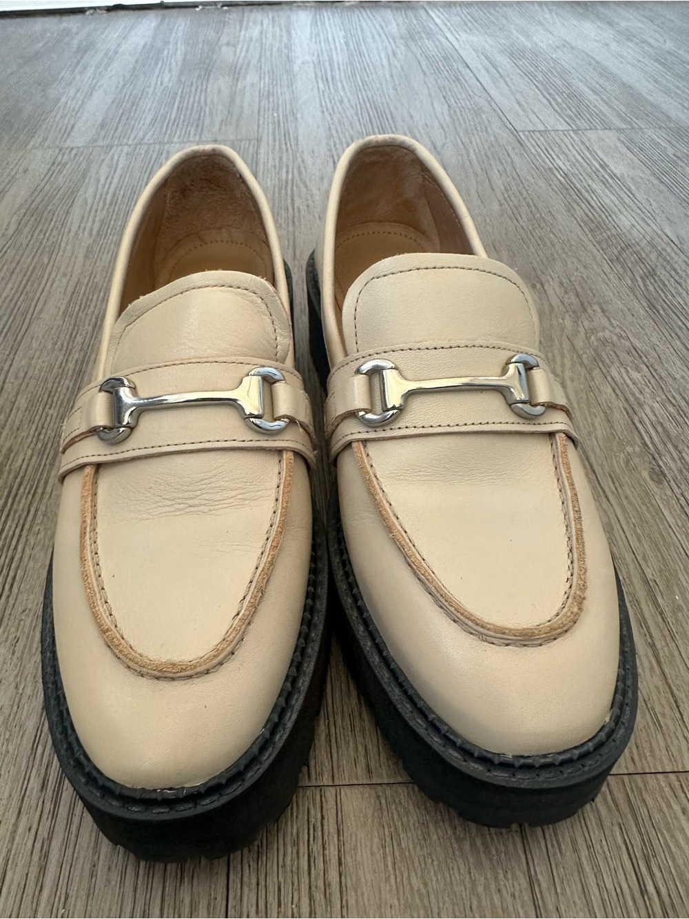& Other Stories Buckled Chunky Leather Loafers Beige - Size 39 (US 8.5) NWOT - Picture 4 of 10